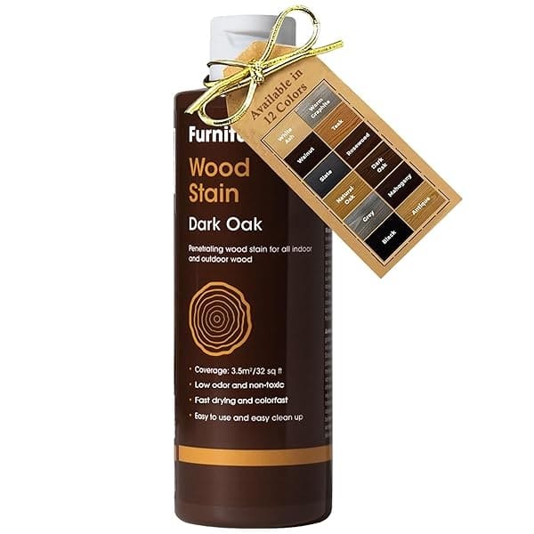 Furniture Clinic - Tinte para madera | Múltiples acabados, secado rápido, muebles de interior y exterior y más, a base de agua, bajo olor, no tóxico, poliuretano, roble oscuro (8.5 onzas / 250 ml)