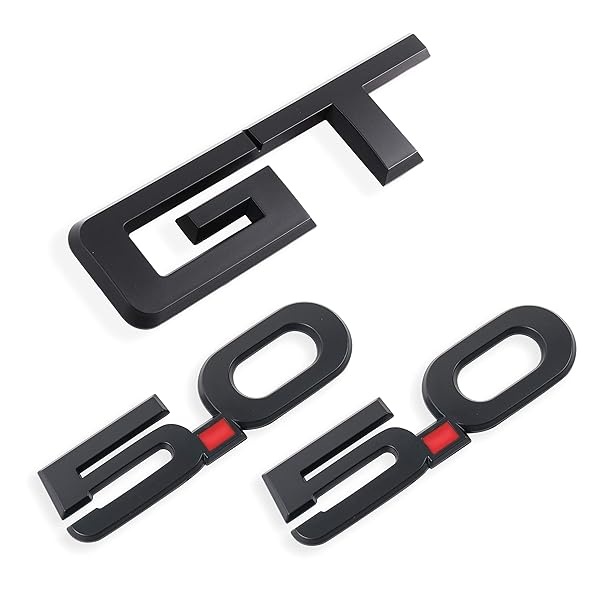 GT Emblema + 5.0 Emblema x 2 para Ford Mustang Badge Decal, Negro mate