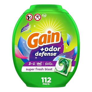 Gain Flings Laundry Detergent Pacs with Odor Defense, Super Fresh HE 3in1 Detergent Pacs with Febreze and Oxi, 112 count