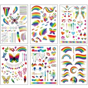 Gay Pride Temporary Tattoos LGBT Rainbow Gay Pride Flag Stickers Tattoo 6 Sheets Over 150+ Design Festival Body Paint Art Tattoo for Gay Pride Party Accessories Decorations