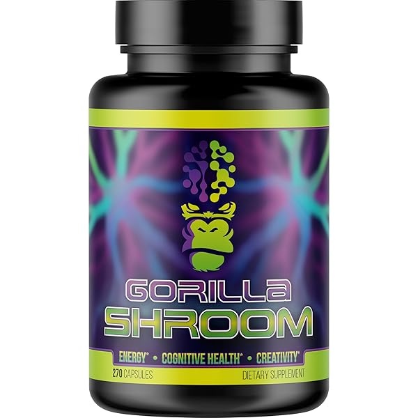 Gorilla Mode Shrooms - 4 setas dosificadas adecuadamente, 180 cápsulas, aumento de energía, creatividad y resistencia
