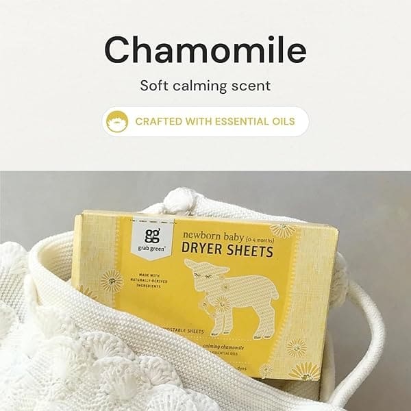 Grab Green {Stage 1} Natural Newborn Baby Laundry Dryer Sheets {0-4 Months}, Compostable, Free of Wax & Animal-Derived Ingredients, Calming Chamomile Fragrance—with Essential Oils, 40 Sheets (3-Pack) - Image 4