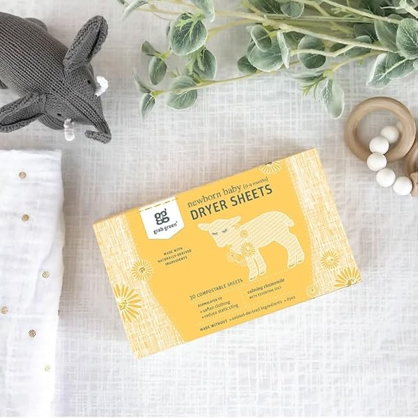 Grab Green {Stage 1} Natural Newborn Baby Laundry Dryer Sheets {0-4 Months}, Compostable, Free of Wax & Animal-Derived Ingredients, Calming Chamomile Fragrance—with Essential Oils, 40 Sheets (3-Pack) - Image 7