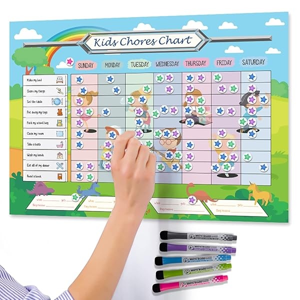 Gráfico de tareas magnético para varios niños (brillante)