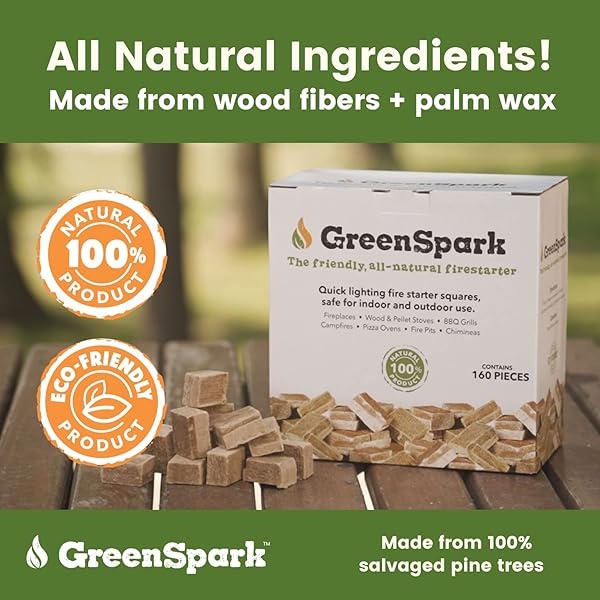 GreenSpark Firestarters - 160 piezas de arrancadores de fuego naturales para parrilla, ahumador, horno de pizza, barbacoa, estufa de madera y pellets, hoguera, quemadura larga, impermeable, todo tipo de clima, seguro para uso en interiores y exteriores - Image 3