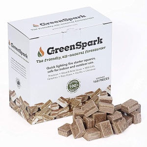 GreenSpark Firestarters - 160 piezas de arrancadores de fuego naturales para parrilla, ahumador, horno de pizza, barbacoa, estufa de madera y pellets, hoguera, quemadura larga, impermeable, todo tipo de clima, seguro para uso en interiores y exteriores