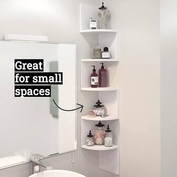 Greenco - Estantes de Esquina de 5 Niveles, Estante Flotante para Esquinas, Almacenamiento Organizador de Pared, estantes de Montaje en Pared fáciles de Montar para dormitorios, estantes de baño, - Image 7