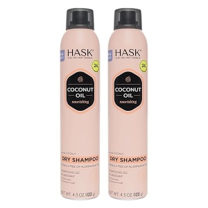 HASK Dry Shampoo Kits for all hair types, aluminum free, no sulfates, parabens, phthalates, gluten or artificial colors, Nourishing Monoi Coconut - Set of 2 Large 6.5oz Cans