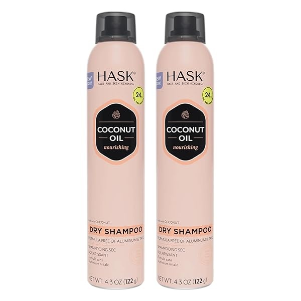 HASK Dry Shampoo Kits for all hair types, aluminum free, no sulfates, parabens, phthalates, gluten or artificial colors, Nourishing Monoi Coconut - Set of 2 Large 6.5oz Cans