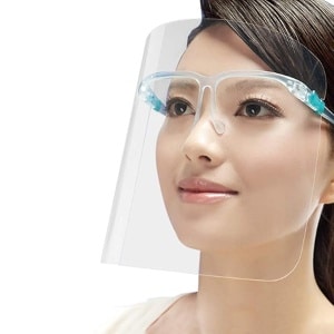 HEFUTE 5 fundas protectoras para la cara con protección completa, cómodas, compatibles con gafas, antigoteo, anticontaminación y resistente al viento, transparentes, con escudo