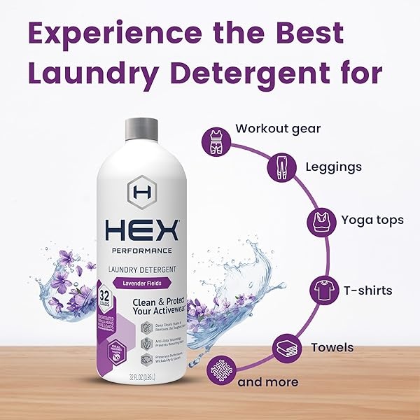 HEX Performance Detergente de lavandería, campos de lavanda, 32 cargas (paquete de 2) – Diseñado para ropa activa, respetuoso con el medio ambiente - Image 4