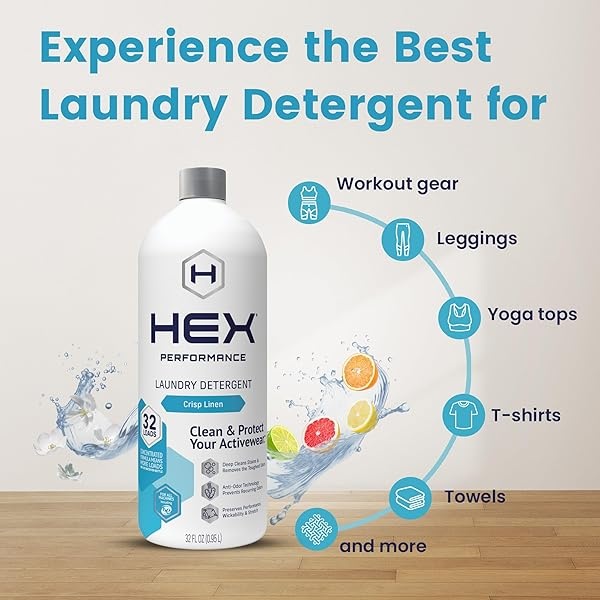 HEX Performance Detergente de lavandería, lino crujiente, 32 cargas (paquete de 2) – Diseñado para ropa activa, ecológico - Image 4