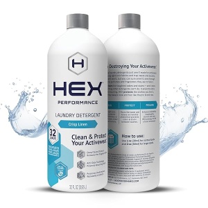 HEX Performance Detergente de lavandería, lino crujiente, 32 cargas (paquete de 2) – Diseñado para ropa activa, ecológico