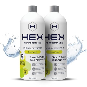 HEX Performance Detergente de lavandería, maderas cítricas, 32 cargas (paquete de 2) – Diseñado para ropa activa, ecológico