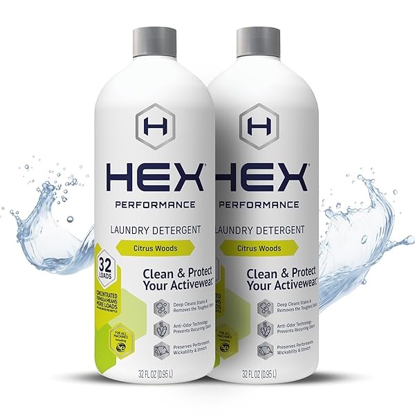 HEX Performance Detergente de lavandería, maderas cítricas, 32 cargas (paquete de 2) – Diseñado para ropa activa, ecológico