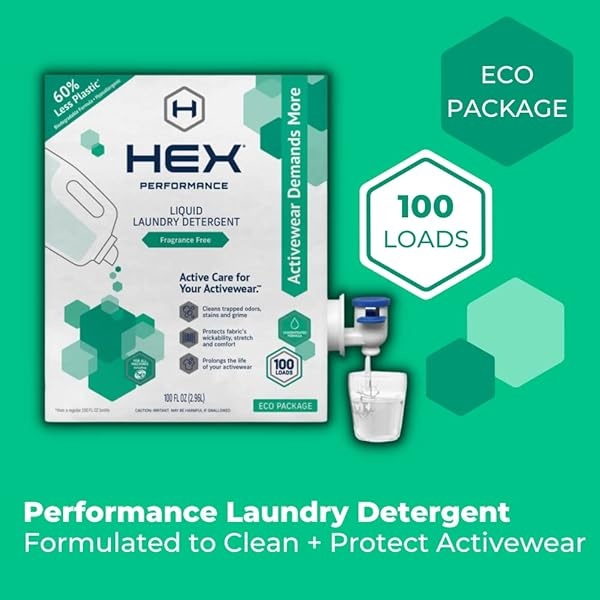 HEX Performance Eco Package - Detergente líquido para colada, sin fragancia, 100 cargas, diseñado para ropa activa, respetuoso con el medio ambiente, fórmula concentrada - Image 3