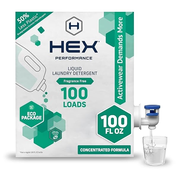 HEX Performance Eco Package - Detergente líquido para colada, sin fragancia, 100 cargas, diseñado para ropa activa, respetuoso con el medio ambiente, fórmula concentrada