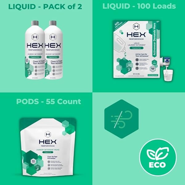 HEX Performance Eco Package - Detergente líquido para colada, sin fragancia, 100 cargas, diseñado para ropa activa, respetuoso con el medio ambiente, fórmula concentrada - Image 10