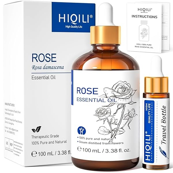 HIQILI Aceite esencial de rosa orgánico 100% puro, cuidado de la piel, relajante, Bulgaria