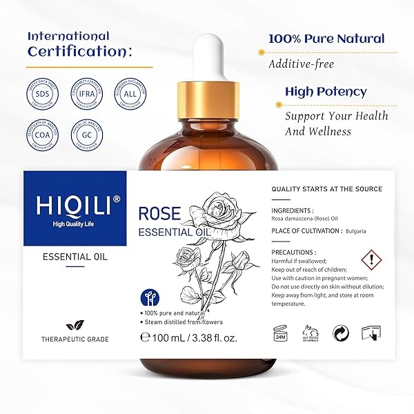 HIQILI Aceite esencial de rosa orgánico 100% puro, cuidado de la piel, relajante, Bulgaria - Image 8