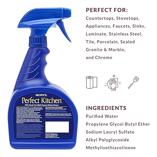HOPE'S - 32PK-2PK6EA Limpiador de cocina perfecto, espray de limpieza multiusos, desengrasante sin residuos para estufas, encimeras, fregaderos, seguro para uso doméstico, paquete de 2, 32 onzas - Image 3