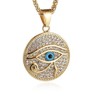 HZMAN - Collar chapado en oro de 18 quilates con ojo de Horus y ojo de Ra Egipto con colgante de etiqueta de perro de acero inoxidable, collar de joyería de regalo, Acero inoxidable, Circonia cúbica