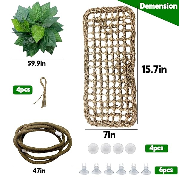 Hamaca de dragón barbudo, vides de la selva de reptiles, hojas flexibles de reptiles con ventosas para subir ramas de hábitat, tumbona, accesorios camaleón, lagartijas gecko ranas Iguana serpientes - Image 3