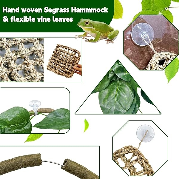 Hamaca de dragón barbudo, vides de la selva de reptiles, hojas flexibles de reptiles con ventosas para subir ramas de hábitat, tumbona, accesorios camaleón, lagartijas gecko ranas Iguana serpientes - Image 7