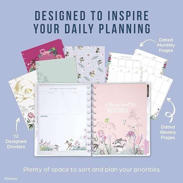 Happy Planner Disney Planificador de 12 meses de año con disco encuadernado, de julio de 2024 a junio de 2025 diario, semanal, mensual, tamaño grande, diseño vertical, primavera de Bambi, 12 - Image 4