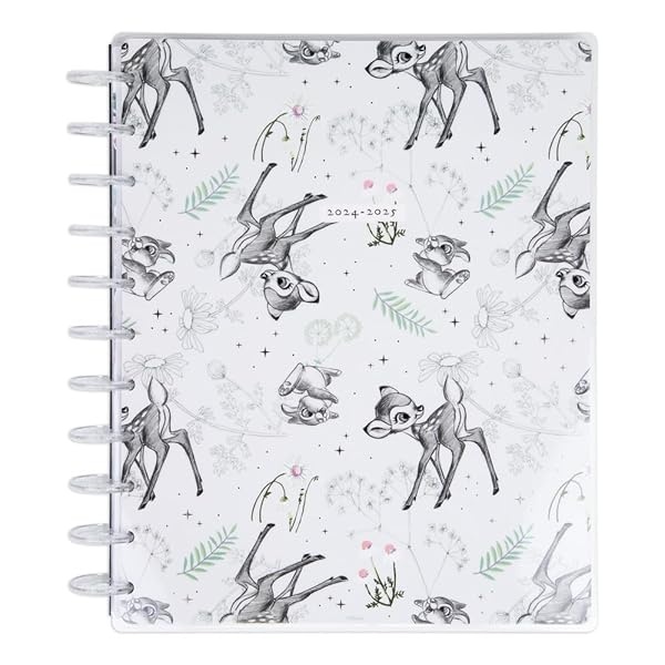 Happy Planner Disney Planificador de 12 meses de año con disco encuadernado, de julio de 2024 a junio de 2025 diario, semanal, mensual, tamaño grande, diseño vertical, primavera de Bambi, 12
