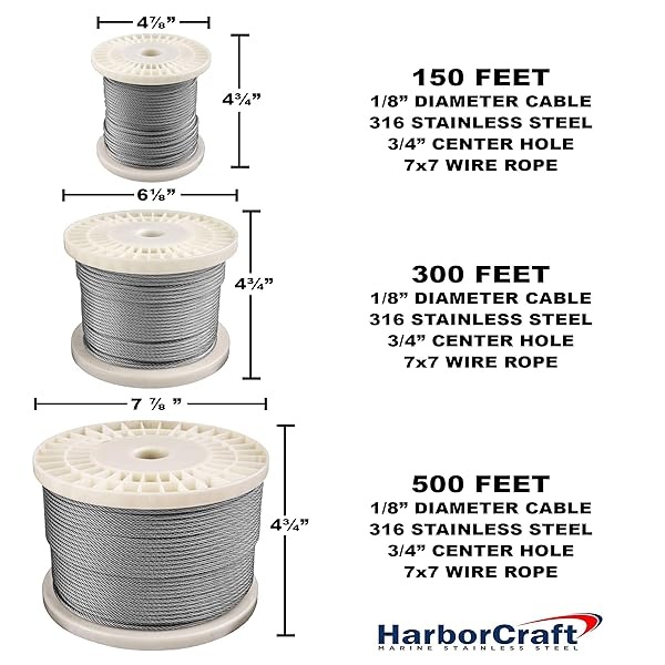 HarborCraft 1/8" 316 Stainless Steel for Deck Cable Railing Kits DIY Balustrades 7x7 Wire Rope Aircraft Cable 150 Feet - Image 4