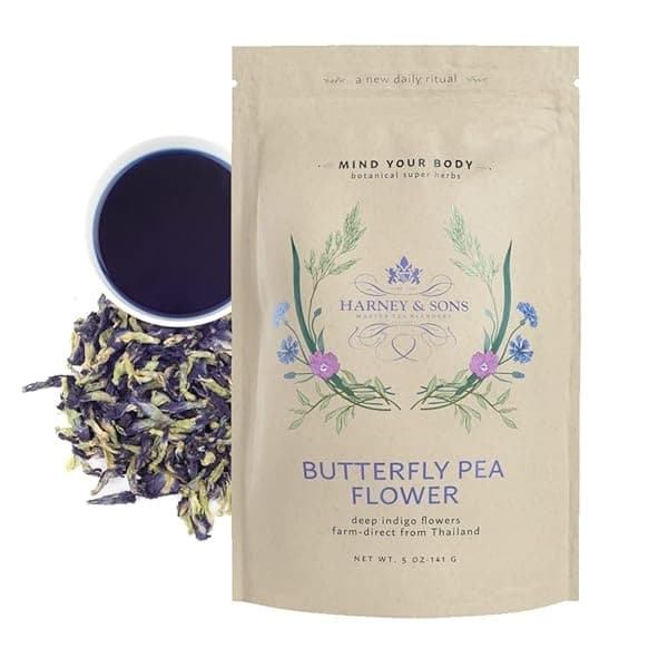 Harney & Sons Té de flores de guisante de mariposa, bolsa de 5 onzas de flores de mariposa secas azul brillante de Tailandia