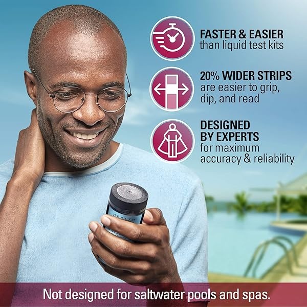 Health Metric - Tiras de prueba de agua para piscina y spa de 7 vías para tina de hidromasaje | 50 ct | Kit de prueba de agua para piscina para cloro, bromo, alcalinidad, pH y ácido cianúrico, tiras - Image 4