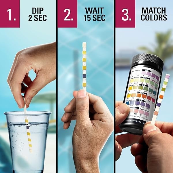 Health Metric - Tiras de prueba de agua para piscina y spa de 7 vías para tina de hidromasaje | 50 ct | Kit de prueba de agua para piscina para cloro, bromo, alcalinidad, pH y ácido cianúrico, tiras - Image 6