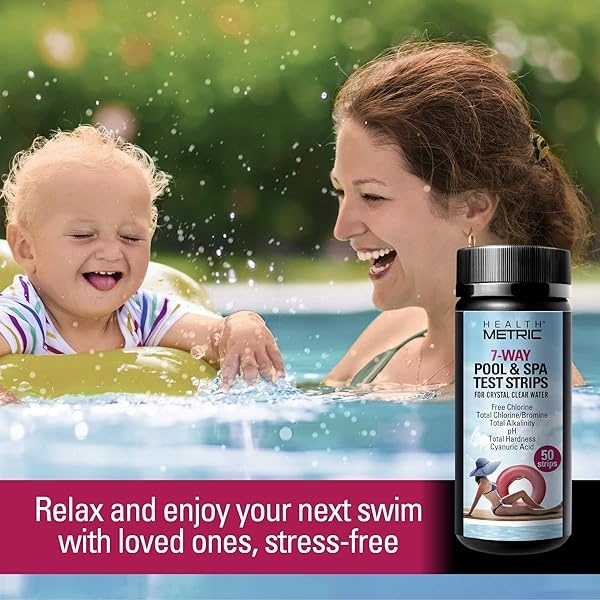 Health Metric - Tiras de prueba de agua para piscina y spa de 7 vías para tina de hidromasaje | 50 ct | Kit de prueba de agua para piscina para cloro, bromo, alcalinidad, pH y ácido cianúrico, tiras - Image 8