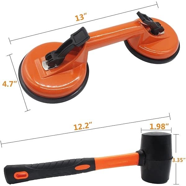 Herramienta de fijación de huecos de piso para reparación de huecos de piso laminado, incluye ventosa de aluminio resistente de alta calidad y mazo de goma con mango de fibra de vidrio, no se puede utilizar en suelos de superficie raspados - Image 5