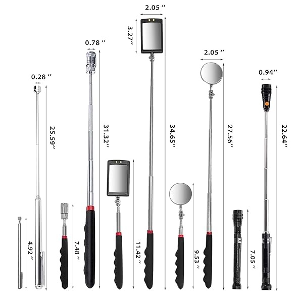 Herramienta magnética telescópica con barra de recogida de 1 libra y 15 libras, espejo de inspección ajustable giratorio de 360 grados y linterna LED flexible, regalos de Navidad para hombres, él - Image 3