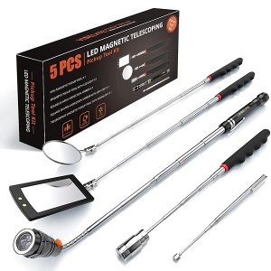Herramienta magnética telescópica con barra de recogida de 1 libra y 15 libras, espejo de inspección ajustable giratorio de 360 grados y linterna LED flexible, regalos de Navidad para hombres, él