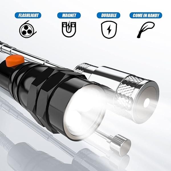 Herramienta magnética telescópica con barra de recogida de 1 libra y 15 libras, espejo de inspección ajustable giratorio de 360 grados y linterna LED flexible, regalos de Navidad para hombres, él - Image 5