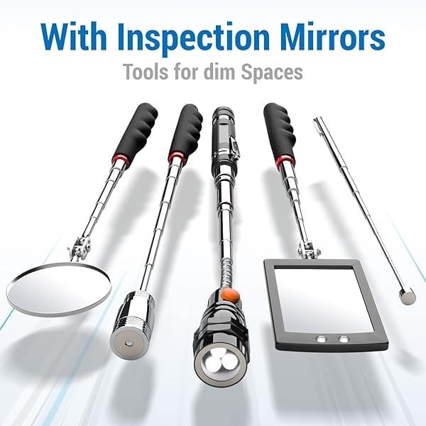 Herramienta magnética telescópica con barra de recogida de 1 libra y 15 libras, espejo de inspección ajustable giratorio de 360 grados y linterna LED flexible, regalos de Navidad para hombres, él - Image 6