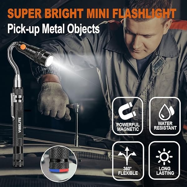 Herramienta magnética telescópica con barra de recogida de 1 libra y 15 libras, espejo de inspección ajustable giratorio de 360 grados y linterna LED flexible, regalos de Navidad para hombres, él - Image 8