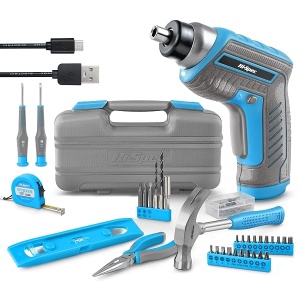 Hi-Spec Kit de herramientas azul de 35 piezas con destornillador eléctrico USB de 3.6 V y juego de taladro. Juego completo de herramientas general