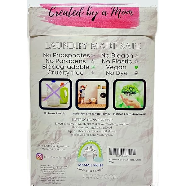 Hojas de detergente para ropa – MAMA EARTH ecológicas, biodegradables, aroma a lino fresco, libre de plástico (60 cargas) - Image 3