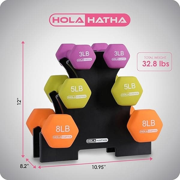 HolaHatha - Juego de pesas de mano y estante para entrenamiento en casa, 33 libras, multicolor - Image 4