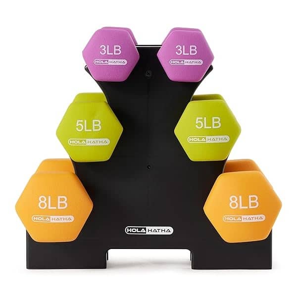 HolaHatha - Juego de pesas de mano y estante para entrenamiento en casa, 33 libras, multicolor - Image 7