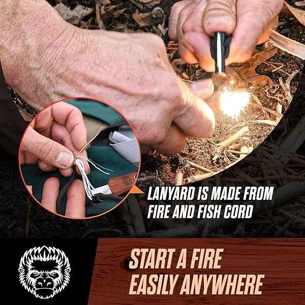Holtzman's Gorilla Survival Mango de madera Mango de dedo Ferro Rod Fire Starter (café oscuro) - Image 3