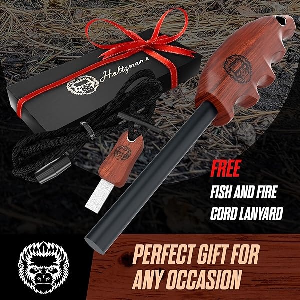 Holtzman's Gorilla Survival Mango de madera Mango de dedo Ferro Rod Fire Starter (café oscuro) - Image 4