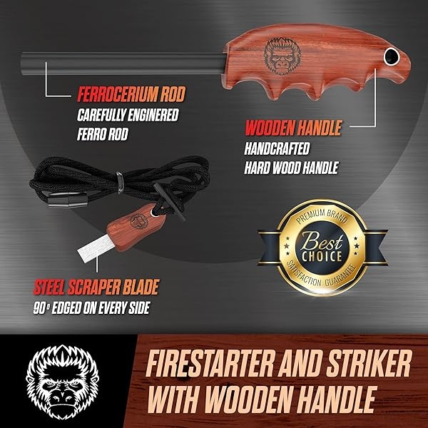 Holtzman's Gorilla Survival Mango de madera Mango de dedo Ferro Rod Fire Starter (café oscuro) - Image 5