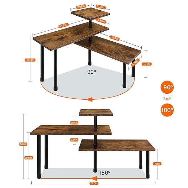 Homode - Estantería esquinera de 3 niveles, estante de cocina, organizador de encimera de madera vintage, estante ajustable para especias, organizador de almacenamiento para cocina, baño, oficina, marrón rústico - Image 7