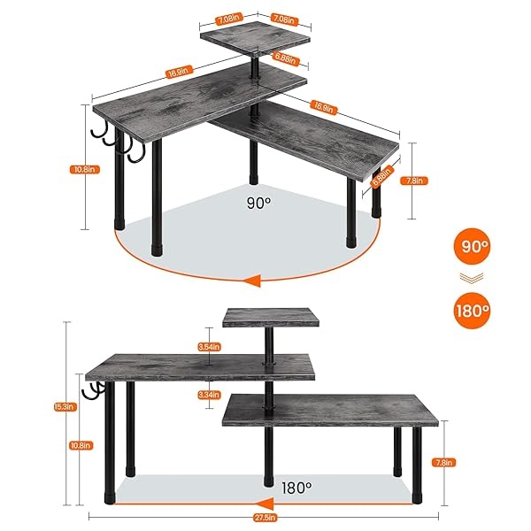 Homode Organizador de encimera de cocina, estante de esquina de 3 niveles, organizador de mostrador de baño, soporte de madera para mostrador de espacio, fácil montaje, gris rústico - Image 6